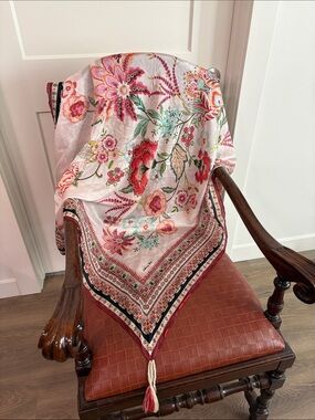 Johnny Was 100% Silk Floral Scarf—GORGEOUS!  Reds, Pinks, Greens & More. EUC!